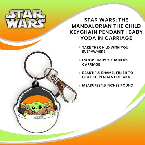 Vista 7 de Star Wars The Mandalorian The Child Collector - Llavero con colgante de esmalte coleccionable oficial de Star Wars, Baby Yoda en carruaje, mide 1.5