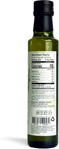 Vista 4 de Seeds of Wellness - Aceite de semilla de chía orgánico, bio nutrientes esenciales, ácidos grasos Omega-3 ALA a base de plantas, prensado en frío