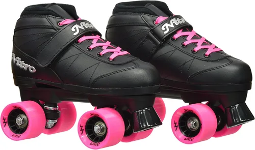 Vista 2 de Epic Skates Patines de cuatro velocidades Super Nitro para interior/exterior, Juventud 4, Negro/Rosa