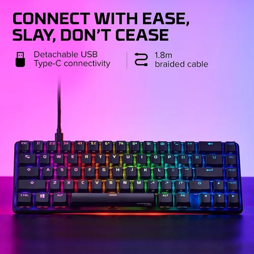 Vista 2 de HyperX Alloy Origins 65 - Teclado mecánico para juegos, factor de forma ultra compacto del 65 %, teclas PBT de doble disparo, retroiluminación LED