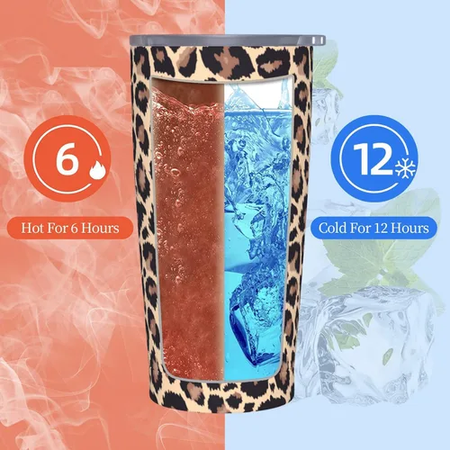 Vista 4 de Yobvec - Vaso con estampado de guepardo, con tapa y popote, de 20 onzas, taza aislada de acero inoxidable, regalos con estampado de leopardo