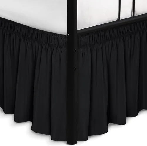 Vista 11 de Biscaynebay Faldas de cama envolventes con esquinas divididas para camas Twin/Twin XL de 15 pulgadas de caída, volantes de polvo elásticos Negro