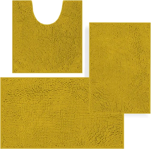 Vista 9 de Juego de alfombras de baño de 3 piezas, tapetes de baño para baño antideslizantes, alfombras de baño de felpilla gruesa, suaves y absorbentes, juego