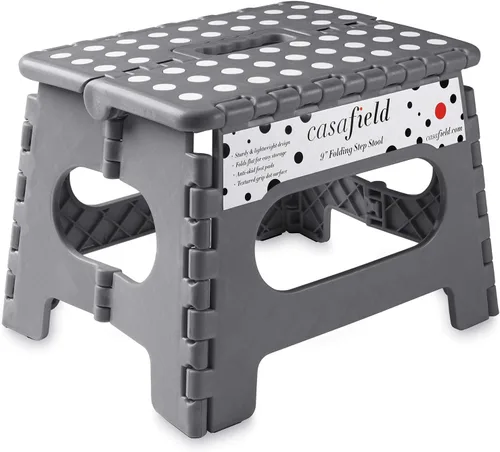 Vista 11 de Casafield Taburete plegable de 9 pulgadas con asa, negro, portátil, plegable, pequeño taburete de plástico para niños y adultos, uso en la cocina