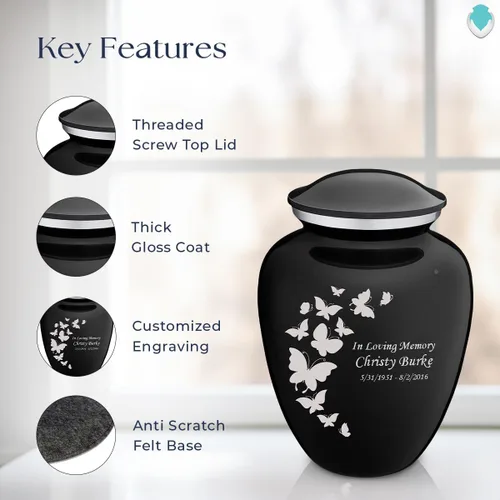Vista 2 de Geturns Embrace Urnas de Cremación de Mariposa Personalizadas para Adultos para Cenizas Humanas I Urna Funeraria Grande Negra para Mujeres y Hombres