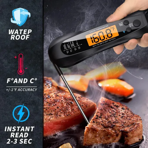 Vista 4 de Therm Pro® Chef - Termómetro digital para carne, lectura instantánea de 1 segundo, certificado NIST® con precisión de ± 0.5 ℉, pantalla LED ultra