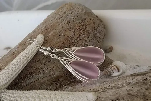 Vista 11 de Yinahawaii Handmade Sea Glass Earrings, Hawaiian Jewelry, Wire Braided Earrings Teardrop Earrings, Beach Jewelry Sea Glass Jewelry For Women Cobalt