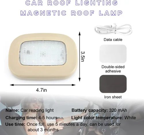 Vista 2 de Ohleats Luces de Techo del Interior del Automóvil, Lámpara de Cúpula Inalámbrica Magnética Recargable USB, Luz LED de Lectura de Mapas