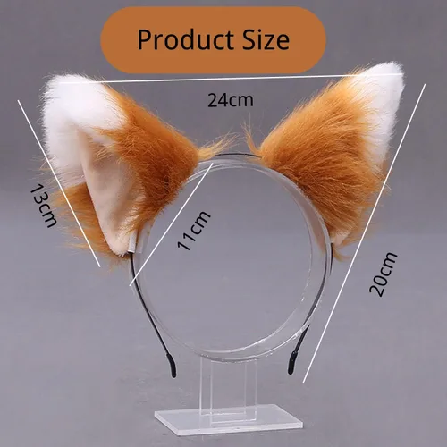 Vista 3 de Diadema de piel sintética, gato, zorro, lobo, cola de gato, orejas de zorro y diadema para cosplay, pelo de animal, juego de disfraz