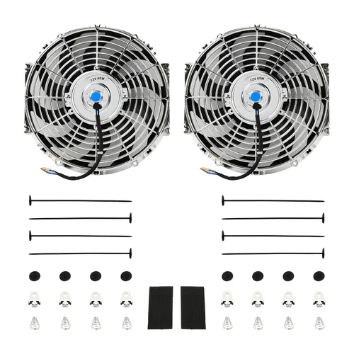 Vista 13 de Juego de 2 ventiladores eléctricos universales delgados, tire/empuje, 7 pulgadas, negro, 12V 80W, kit de montaje de alto rendimiento para radiador