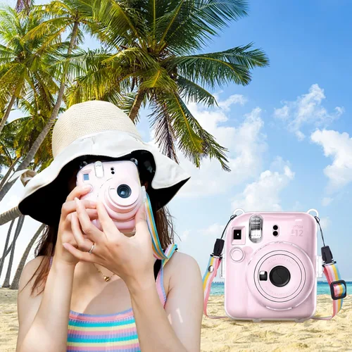 Vista 6 de MUZIRI KINOKOO Funda transparente compatible con cámara Instax Mini 12, funda rígida de PVC transparente para Fuji Instax Mini 12 con bolsillo