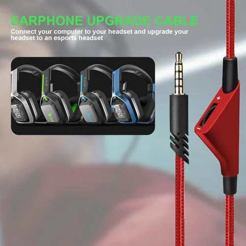 Vista 4 de Cable de audio de repuesto A10 con control de volumen compatible con auriculares Astro A40/A40TR/A10, cable trenzado de nailon de 6.5 pies