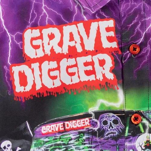 Vista 6 de Monster Jam Trucks Grave Digger - Camisa hawaiana de manga corta con botones para niños