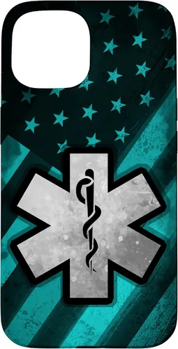 Vista 6 de Funda para iPhone 16 EMT EMS Paramédico Azul Turquesa USA Bandera Americana