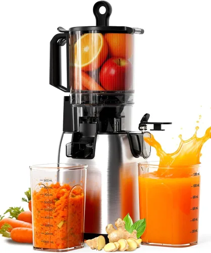 Vista 5 de Exprimidor de prensa en frío exprimidor lento con base de acero inoxidable, canal de alimentación de 5.4 pulgadas de ancho, máquinas exprimidoras