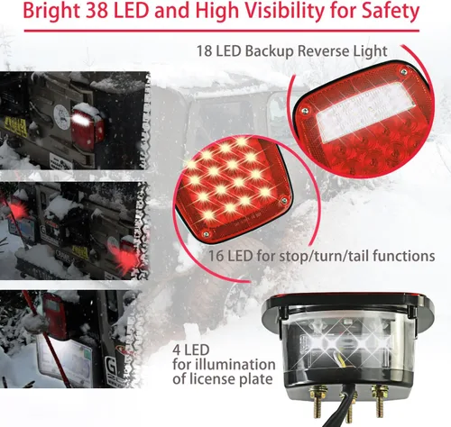 Vista 2 de Wellmax 2 luces traseras LED universales de 12 V con 38 LED rojos y blancos, luces de parada, giro, trasera, respaldo y señal