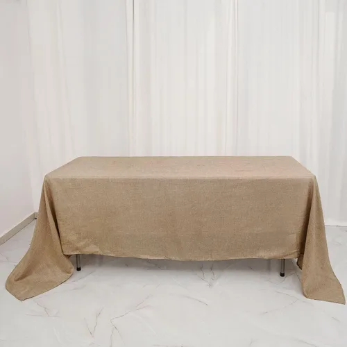 Vista 2 de TABLECLOTHSFACTORY Mantel redondo de yute natural de 54 pulgadas Mantel de mesa bohemio chic