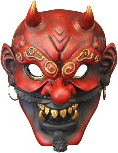 Vista 16 de Máscara de fantasma samurái japonés para Halloween y cosplay (negro y rojo)