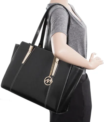 Vista 7 de McKlein ALDORA, Leather Ladies' Tote with Tablet Pocket, Laptop Bag for Women Negro