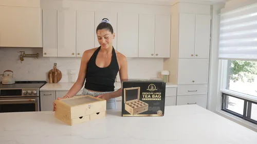 Vista 2 de Naturustic - Caja grande de bambú para bolsitas de té, caja de almacenamiento, soporte para bolsa de té con 2 cajones y 12 compartimentos