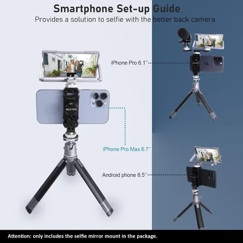 Vista 4 de NICEYRIG Pro Selfie Mirror Mount Vlog Vlogging para iPhone y Android Teléfono Celular 6.7'' 6.5'' 6.1'', Espejo de pantalla abatible de 360°
