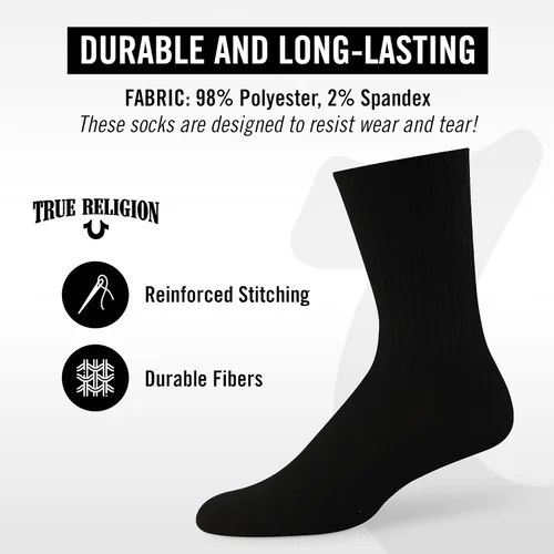 Vista 5 de True Religion Calcetines para hombre, 8 pares de calcetines deportivos para hombre, calcetines deportivos de primera calidad, talla de zapato 8-12