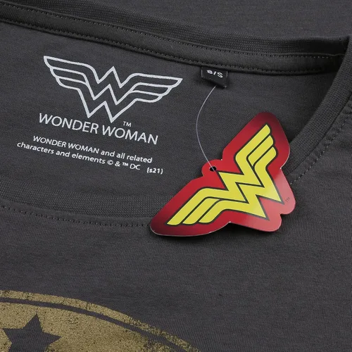 Vista 4 de Popfunk Camiseta clásica de moda de manga enrollada con logotipo metálico de Wonder Woman
