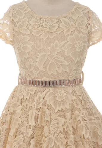 Vista 21 de Little Girl - Vestido de niña con manga de encaje y cinturón de piedras