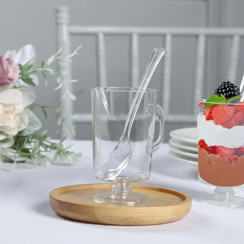 Vista 6 de Tableclothsfactory Paquete de 24 tazas de plástico transparente de 2 onzas con cucharas, tazas desechables de parfait de postre con cucharas