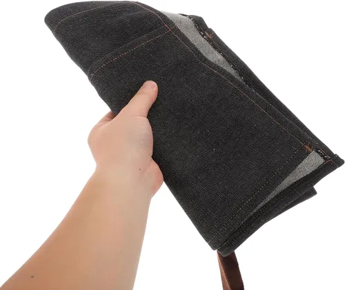 Vista 7 de Delantal de cintura con 3 bolsillos, delantal de camarera de mezclilla para mujeres y hombres, medio delantal para camarero comercial, con correas