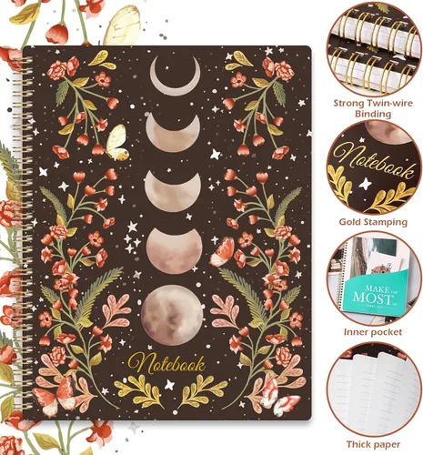 Vista 3 de Cuaderno de espiral - Cuadernos con encuadernación en espiral con bolsillo trasero, diario rayado, cuaderno de espiral para mujeres, 8.5" x 10.5