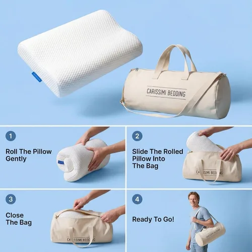 Vista 4 de Almohada de espuma viscoelástica de contorno original con bolsa – almohada cervical ergonómica para el cuello para dormir de lado y boca arriba