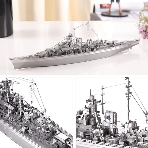 Vista 2 de Piececool Rompecabezas de metal 3D para adultos, kits de modelo de embarcaciones de metal, kit de modelo 3D de acorazado Bismarck para adolescentes