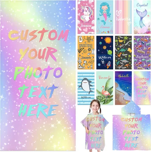 Vista 23 de Toallas de playa personalizadas para niños, toallas de playa personalizadas con nombres, regalos personalizados para niños pequeños, niñas