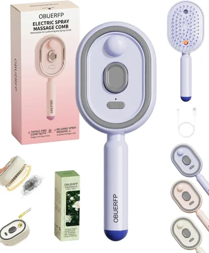 Vista 9 de Steam Hair Brush, 2 in 1 Electric Spray Detangling Comb, Hot Air Straightener and Flat Iron, Rechargeable Nano Mist Heated Salon Styling Tool, Anti