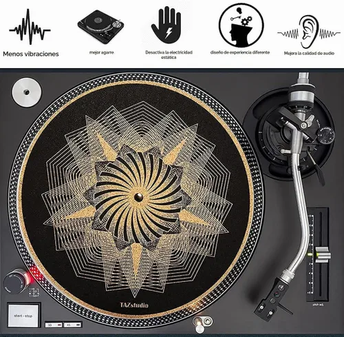 Vista 7 de Alfombrilla giratoria de corcho para un mejor soporte de sonido en el tocadiscos de vinilo LP - Diseño geométrico original, tapete de corcho claro