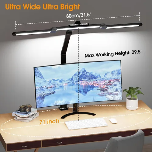 Vista 8 de ShineTech Lámpara LED de escritorio para oficina en casa, 25 modos de iluminación, lámpara LED con brazo oscilante con abrazadera, sensor de gestos