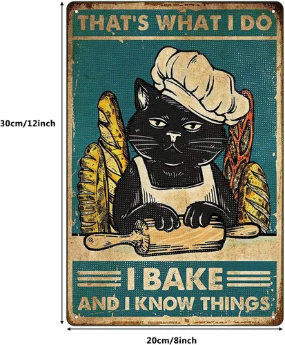 Vista 2 de Cartel de metal con texto en inglés «Funny Cat», retro, vintage, 8 x 12 pulgadas