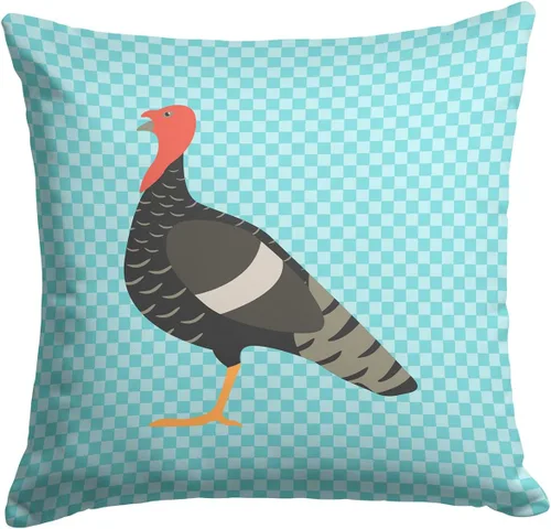 Vista 480 de Caroline's Treasures BB8163PW1414 Beltsville - Almohada decorativa de tela a cuadros pequeños, color blanco, pavo y gallina azul, lavable a máquina