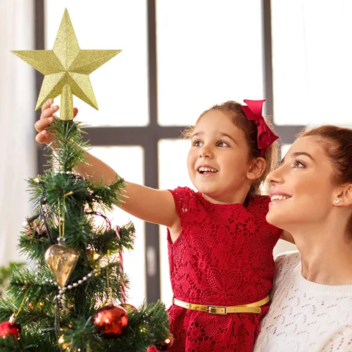 Vista 5 de FEPITO - Estrella de purpurina de 4.3 pulgadas, mini adorno para la punta del árbol de Navidad, pequeño adorno de árbol de Navidad inastillable