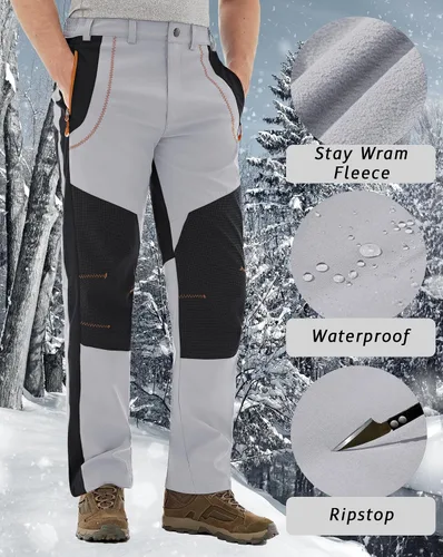 Vista 6 de TACVASEN Men's Snow Ski Pants Softshell Fleece Lined Hiking Snowboard Pants Waterproof & Windproof Pants with Zipper Pockets