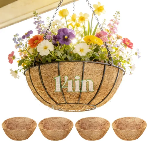 Vista 10 de ANPHSIN 4 forros de coco de 12 pulgadas para macetas colgantes, hechas de fibra de coco 100% natural, forro redondo grueso transpirable para porche