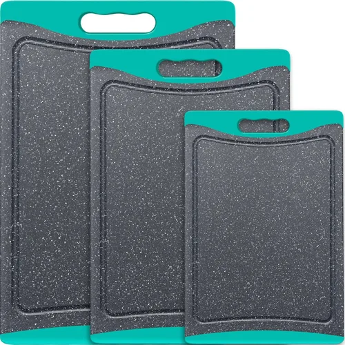 Vista 13 de Tablas de cortar extra grandes, tablas de cortar de plástico para cocina (juego de 3) tabla de cortar para lavavajillas con ranuras para jugos, asas
