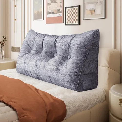 Vista 44 de Almohada de cuña doble gruesa de 8 libras para cabecero de dormitorio universitario, almohada de cuña de terciopelo con respaldo triangular