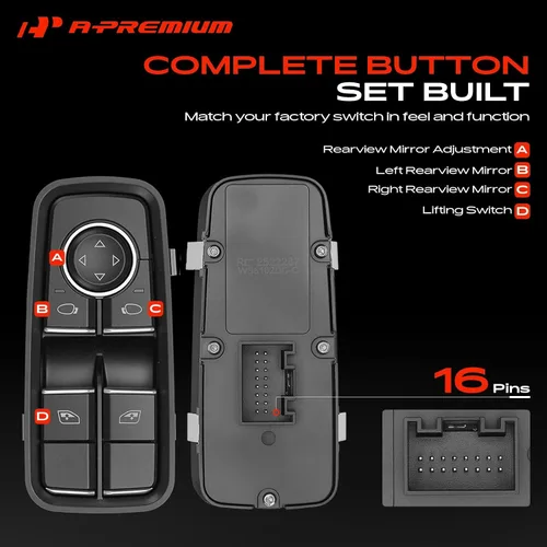 Vista 4 de A-Premium Interruptor de ventana eléctrica principal del lado del conductor delantero compatible con Porsche 911 2012-2019, Boxster 2013-2016