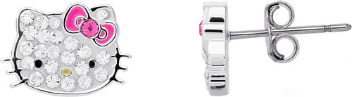 Vista 4 de Hello Kitty Aretes de cristal transparente para mujer, aretes de Hello Kitty chapados en plata, joyería Hello Kitty - licencia oficial, Cristal
