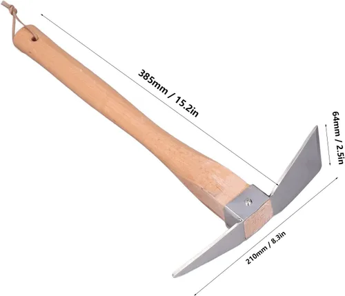 Vista 3 de Azada de pico de acero inoxidable con mango de madera, hachas de púa para excavar pico para excavar, azada Mattock de selección de jardín