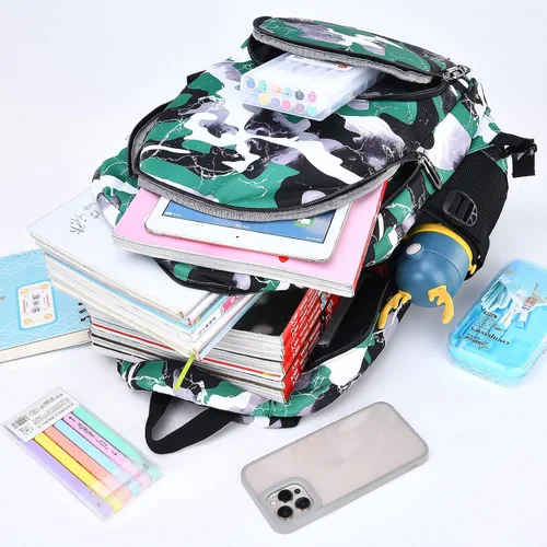Vista 6 de Mochila escolar casual para viajes, mochila de camuflaje al aire libre, regalos de Navidad para niños y niñas, Ay Camo Green, talla única