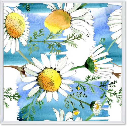Vista 16 de DesignQ Lienzo enmarcado tradicional con flores silvestres azules con hojas verdes II