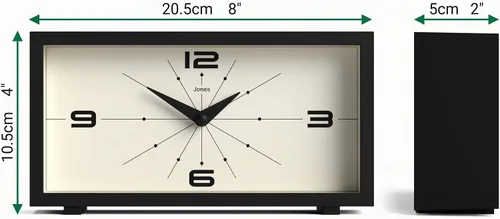 Vista 4 de JONES CLOCKS® Reloj de Escritorio Odeon Diseño Rectangular Moderno Negro Aspecto Retro Elegante para Estante, Mesa, Repisa de Chimenea